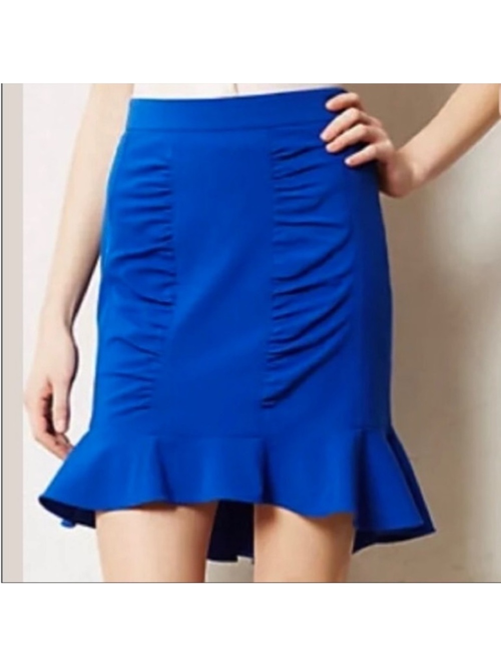 Anthropologie HD In Paris Blue Ruched Ruffle Skirt Size 4